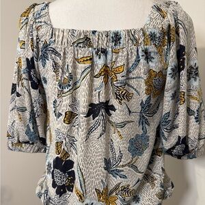 Evereve  Adena Square Neck Floral Blouse Small